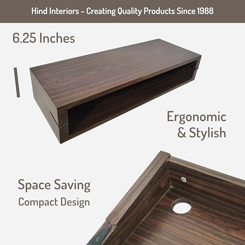 Image of Wall Mounted Folding Study Table (Not Engineered Wood) Walnut Wooden Table with Storage | Foldable Table for Home Office, Students, Laptop, Adults, Kids (Water & Termite Resistant)