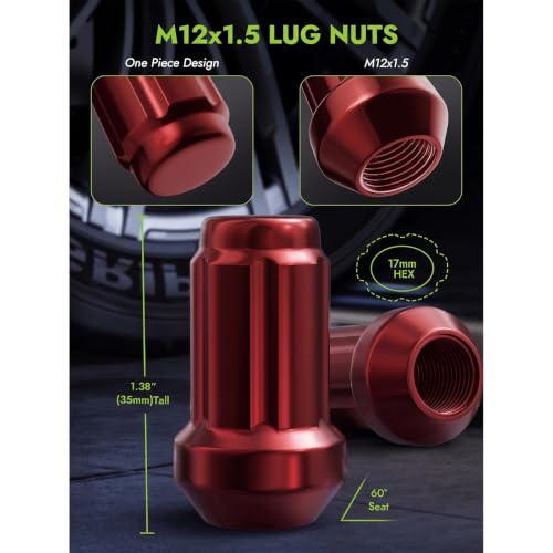 Image of AUTOPTIM M12x1.5 Spline Lug Nuts - 20Pcs Red Closed End Nuts with Socket