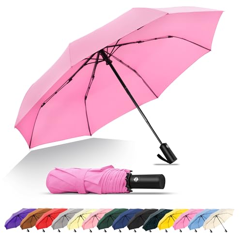 SoulRain Umbrellas for Rain Durable & Compact Umbrella Backpack Purse Portable Umbrella for Travel - Auto Open Close Strong Fiberglass(Pink)