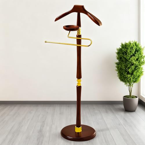 Nordivo Valet para Trajes de Mujer y Hombre, Valet Stand de Ropa con Base Vertical, Soporte de Trajes de Madera, Porta Cinturones Independiente, Valet de Exhibición para Tiendas, Para Entrada