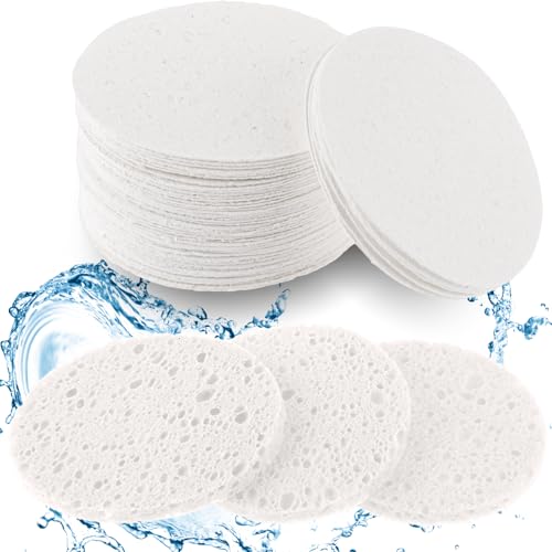 60 Piezas Esponjas Faciales Comprimidas para Limpieza de Maquillaje Almohadillas Exfoliantes para el Rostro para Cuidado Diario de Piel Esponja de Maquillaje de Limpieza Profunda (Blanco)