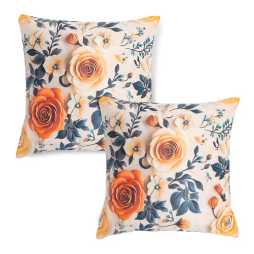 Image of HOKIPO 'Nature Muse 7D' Premium HD Printed Holland Velvet Sofa Cushion Cover | 16x16 Inch (40x40 cm) | Pack of 2, Caramel Ambrosia (IN-923-D8*2)