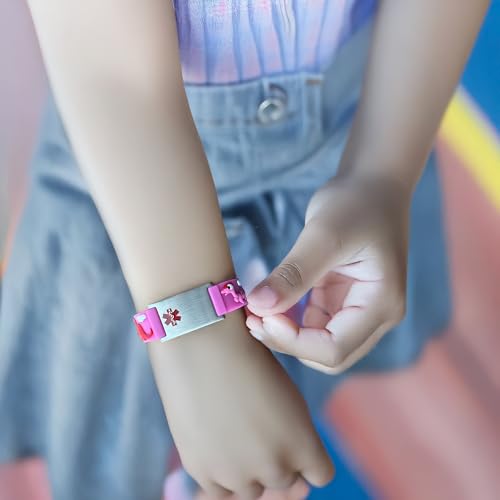 Image of LinnaLove Medical Alert ID Bracelet - Custom or Pre-Engraved, QR Code Available,Blue Dinosaur Band