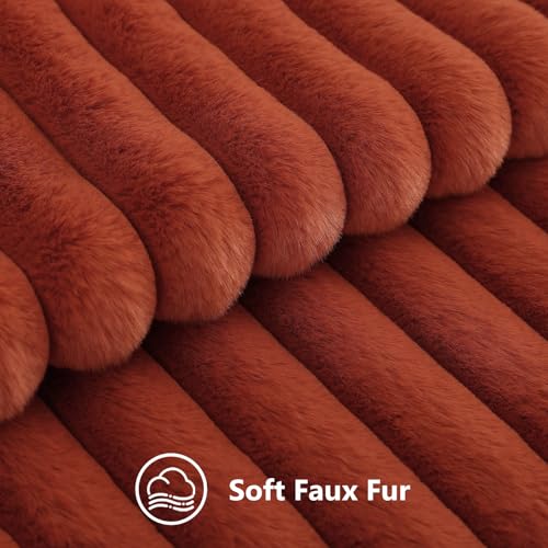 Image of decorUhome Fall Cozy Faux Fur Throw Pillow Covers 26x26 Set of 2 Decorative Soft Plush Striped Modern Farmhouse Boho Couch Euro Sham Pillow Cases with Velvet Back for Sofa Bed Living Room, Rust