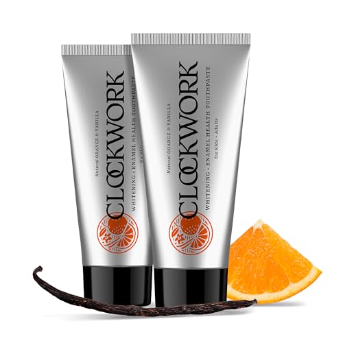 Image of Clockwork Kids Toothpaste with 5% HydroXy (Nano-Hydroxyapatite + Xylitol) | Enamel Repair & Cavity Protection | Fluoride Free, SLS Free | Orange Vanilla 80g | Pack of 2