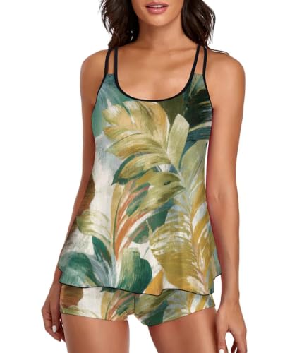 Image of 2026 Women Two Piece Tankini Swimsuit Tummy Control Plus Size Long Torso Top and High Waisted Boyshorts Bathing Suits