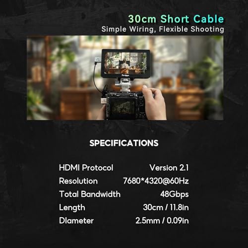 Image of Portkeys 8K Ultra Thin HDMI Cable 2.5mm Diameter, A Slim Soft Cable 48Gbps Ultra High Speed HDMI 2.1 Cord 8K@60Hz, 4K@120Hz for Monitor, PS5, Xbox, PC, HDTV (A to D, 30cm)