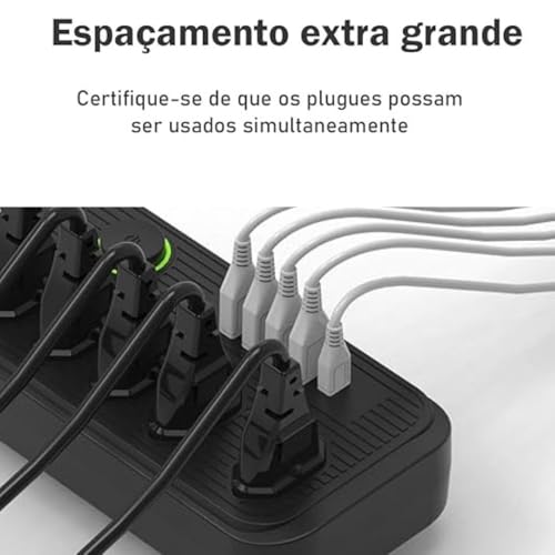 Extensão 5 Tomadas Régua de Energia Elétrica Cabo 2 Metros 4 Interfaces USB 1 Porta USB Tipo-C Bivol