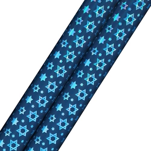 The Dreidel Company 2-Pack Metallic Hanukkah Stars theme Gift Wrap Design Chanukah Roll 17.5 X 180 inch 15 Ft. Roll Chanukah Wrapping Paper