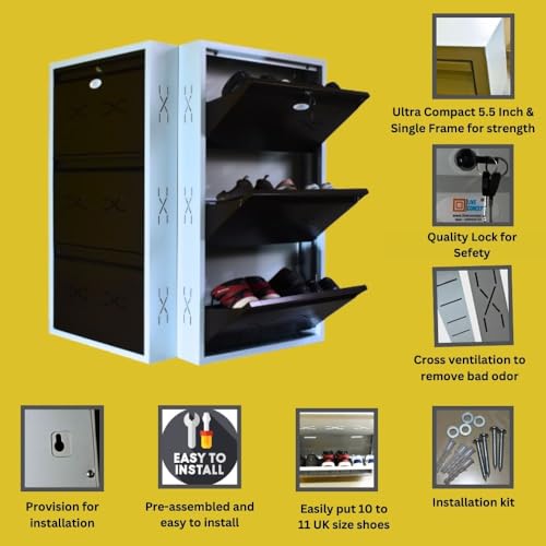Image of I Metal Shoe Rack I Slim and Wall Mounted I 3 Shelves (Brown Colour) I Coad LC 2M-03 BR I Height 43 Inchs, Width 24 Inchs, Depth 5.5 Inchs I 3 Years Warranty.