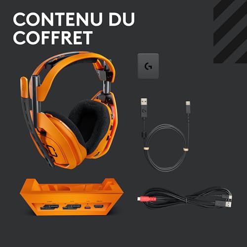 Logitech G Astro A50 X LIGHTSPEED McLaren Edition, casque gaming sans fil + station d’accueil, PRO-G GRAPHENE, PLAYSYNC Xbox Series X|S + PS5 + PC/Mac, Bluetooth,dispositif de relais HDMI 2.1 - Papaya
