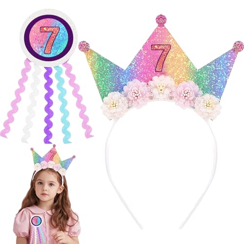 LUKIUP Number Birthday Crown, Girls' Princess Crown Birthday, Rainbow Birthday Crown Headband with Badge, Girls Birthday Headband 4-8 Years Old (7)