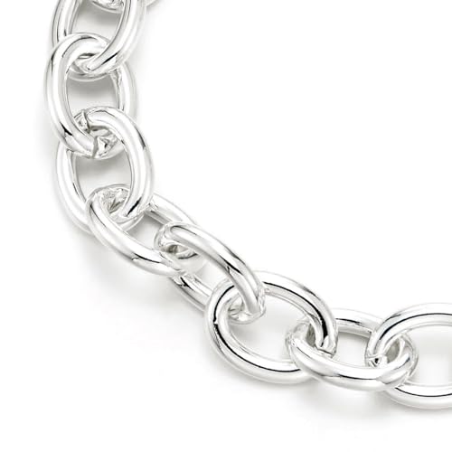 COOLSTEELANDBEYOND Womens Silver-tone Rolo Chain Link Bracelet Stainless Steel, Chunky Oval Links with Toggle Clasp2