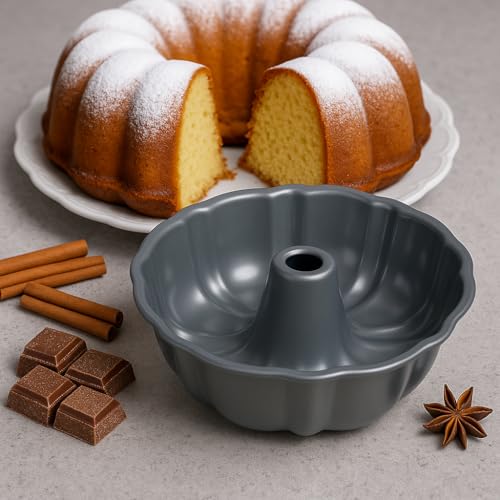 Image of 10-Inch Nonstick Cake Pan, Fluted Tube Pan for Pound & Ring Cakes | Heavy duty baking ring mold. Easy release non-stick tin for flawless angel food cake, coffee cakes, and jello molds.
