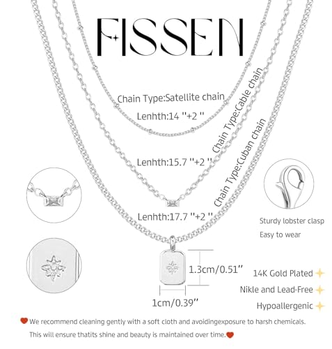 Layered Silver Necklace for Women Trendy Silver Plated Dainty Stackable Necklace Set Cuban Paperclip Herringbone Link Chain Coin/Cross/diamond/Mobius Pendant Necklaces Fashion Accessories Jewelry Gift 6