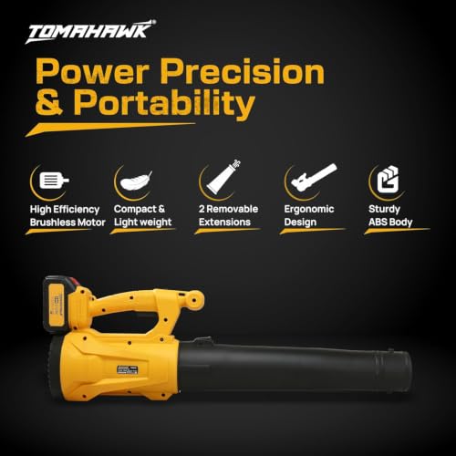Image of TOMAHAWK TCLB-A20 20V Cordless Leaf Blower - Dual 3.0Ah Batteries, 6-Level Variable Speed, 125 MPH Air Speed, 450 CFM Air Volume | Lightweight Garden & Home Cleaning Blower with 2 Nozzles & Carry Bag