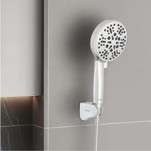 Image of Ruhe Peak Multi-Functional Octa-Flow Modes ABS Hand Shower with 1.5 Meter 304-Grade Stainless Steel Hose & Hook, Chrome Finish