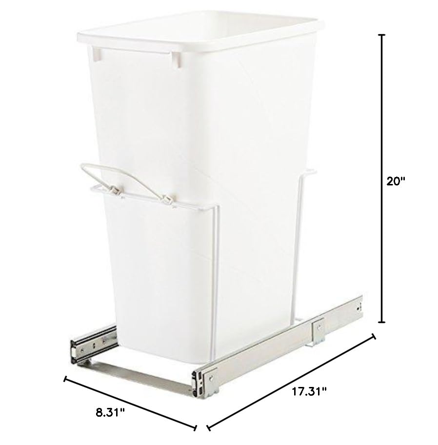 HandyCT KV Single Waste Slide Out Bins 20qt White 20-1/8"D x 8-3/8"W
