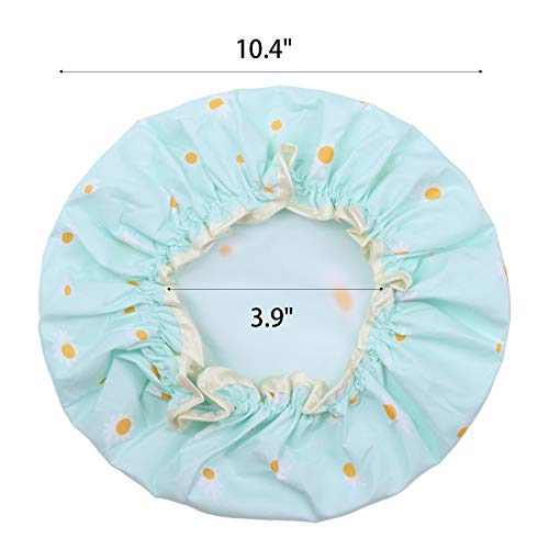 Shower Caps, 4 Pack Daisy Bath Cap for Women Waterproof Double Layered Elastic Shower Cap - Thumbnail 3