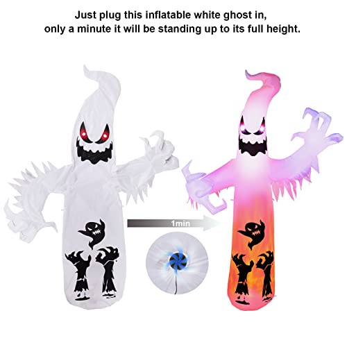 Fantôme d’Halloween 2,4 m, Décoration extérieure Spectre Blanc pour Halloween, Gonflable avec lumières LED intégrées à Changement de Couleur, idéal pour Les arrière-Cours, Les Jardins et Les pelouses - Image 6