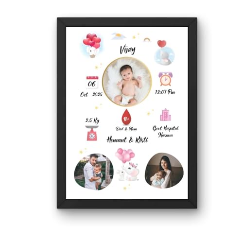 Image of Personalized New Born Baby Photo Frame with Name, Date, Weight & Time | Customized Photo Frame Gift for New Parents | Baby Announcement & Nursery Wall Decor (Design 3)