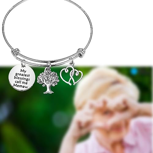 Image of BAUNA Grandma Gifts My Greatest Blessings Call Me Memaw Bracelet with Family Tree Charm Memaw Birthday Gift for Her