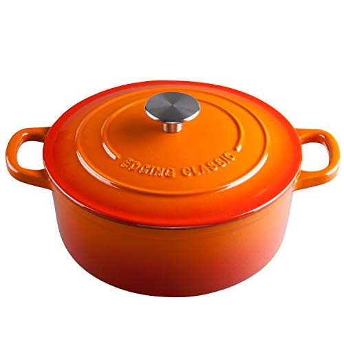 Image of EDGING CASTING Enameled Cast Iron Dutch Oven, 5.5 Quart, Round Cast Dutch Ovens Pot with Lid Dual Handle for Bread Baking, Oven Safe up to 500°F, Orange