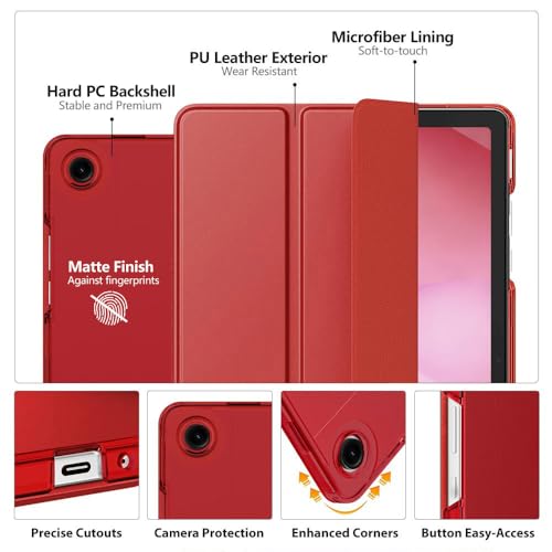 Image of MoKo for Samsung Galaxy Tab A11 Plus / A11+ Case 11 Inch 2026, Galaxy Tab A9 Plus / A9+ Case 11 Inch 2024, Slim Stand Hard PC Translucent Back Shell Smart Cover, Auto Wake /Sleep, Red