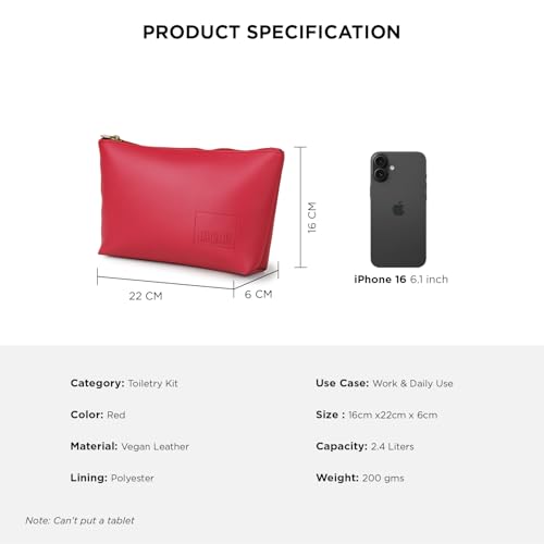 Image of COUNSELOR Makeup Pouch Bag for Men & Women, Vegan Leather Travel Cosmetic Bag, Durable Lining & Smooth Zipper Closure, Toiletry Makeup Organizer Bag for Home & Travel, Kubo (Red)