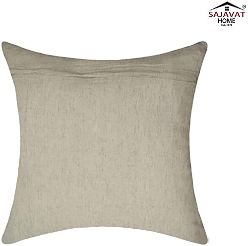 Image of SAJAVAT HOME CC78 Cotton Stripe Khadi Print Cushion Cover (Pack of 1) 18x18 INCHES /45x45 cm Blue & Off White (Brown & Beige, Cotton)
