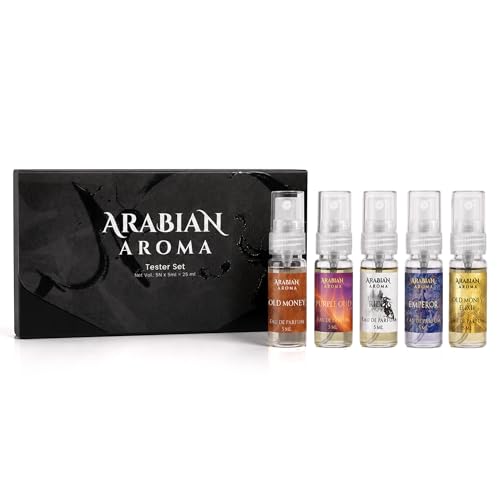 Image of Arabian Aroma Imperial Perfume Trial Pack For Men Pack of 5 x 5ml | Long Lasting, Old Money, Purple Oud, Rider, Emperor & Old Money Elixir