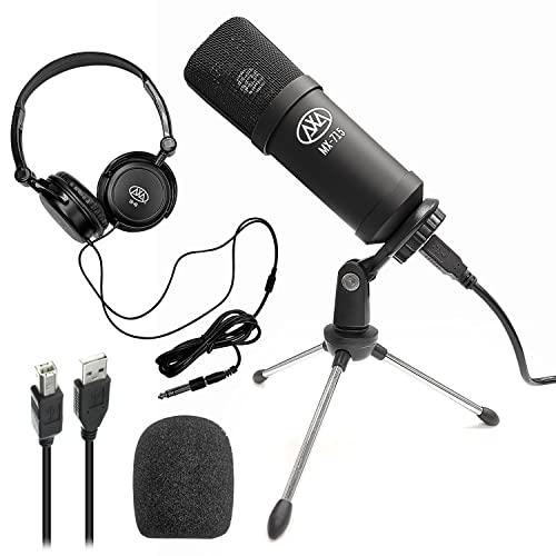 AxcessAbles USB Microphone Direct to You PC,MAC, Laptop, Tablet w/Headphones. No Additional Software Necessary for Home Office/Recording/School/Gaming/Podcast