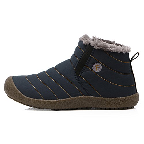 JACKSHIBO Snow Winter Boots for Women Men Waterproof Fur Lined Boots Outdoor Slip on Boots Blue High Top 8 Women/7.5 Men