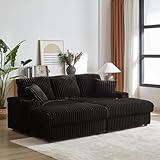 Corduroy Upholstered Modular Sectional Sofa Cloud Couch with Movable Ottoman, 84' Oversized Loveseat Convertible Sleeper Sofabed with 3 Cushion Backrest and Throw Pillows