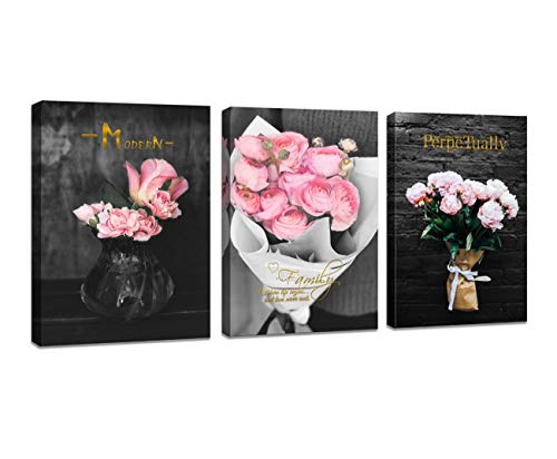 DBLAKI DB0534 Pink Rose Flowers Wall Art Canvas Print Floral Pictures Paintings for Living Room Bedroom Home Office Wall Decor Artwork