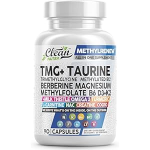 Clean Nutra TMG Supplements 1000mg | Methylated Multivitamin for Women Men | Taurine B6 Vitamins B12 D3 K2 Trimethylglycine Magnesium Methylfolate Milk Thistle NAC COQ10 B Supplement Complex Capsules