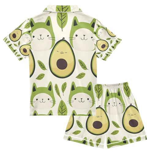 senya Cute Cats As Avocados Satin Summer Pajama Sets Silk Short Sleeve Button Down Sleepwear2