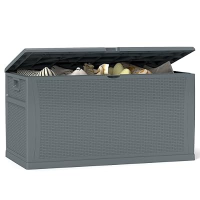 ZYJOYY 100 Gallon Resin Deck Box Waterproof Outdoor Storage Box and Patio Furniture Side Table for Pool Accessories, Gardening Tools, Outdoor Indoor Cushions, Lockable, UV Resistant
