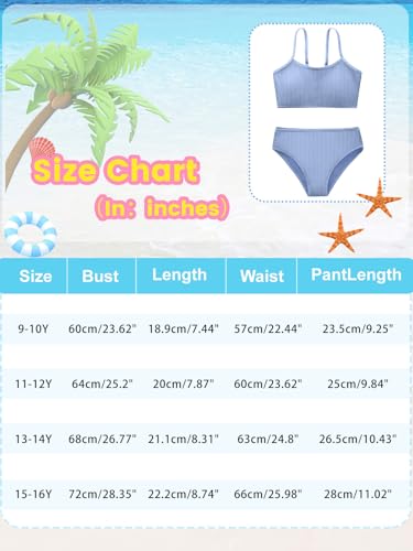 Image of Girl's 2 Piece Swimsuit Solid Spaghetti Strap Bikini Sets Beach Bathing Suit Swimwear for Teen Kids