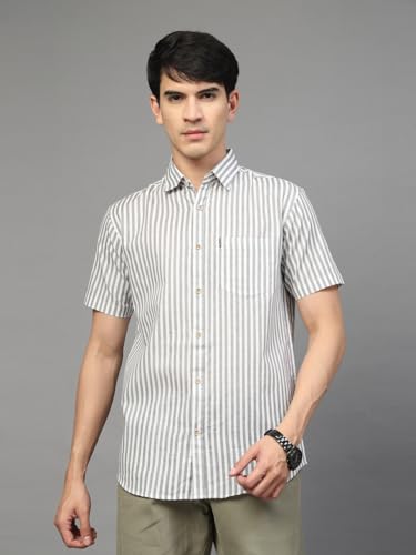 Image of Majestic Man Men's Pure Cotton Striped Half Sleeve Regular Fit Shirt