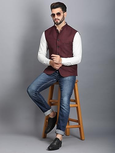 Image of Ethluxis Men's Designer Solid Nehru Jacket /Waist Coat /Bandhgala