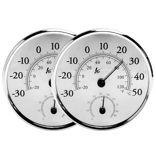 KQDRAVINE Termómetro Higrómetro Analógico Set de 2 – Medición Precisa de Temperatura y Humedad Interior Exterior Sin Pilas Gran Esfera de 13 cm para Colgar o Colocar