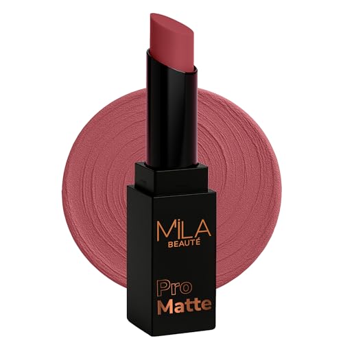 Image of Mila Beaute Pro Matte Lipstick | Highly Pigmented & Long lasting | Semi Matte Finish | Light Weight Lipstick | Single Swipe Application | Luxurious Lip Color | Shade - (Damini, 4.2g)