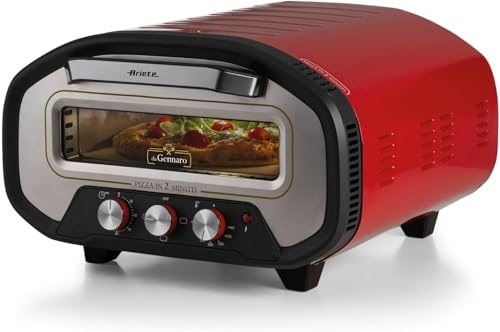 Ariete 3901 „Da Gennaro“ Pizzaofen – 2200 W, bis 430 °C, Pizza in 2 Minuten, feuerfeste Pizzasteinplatte, Rot