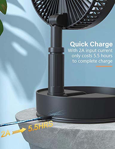 OPOLAR 2021 8-Inch Rechargeable Foldaway Fan, Battery Operated Pedestal Fan with Remote Control, Oscillating, Stretchable, Timer, 4 Speeds, 7200mAh Table Fan for Home, Camping, Outdoor and Office