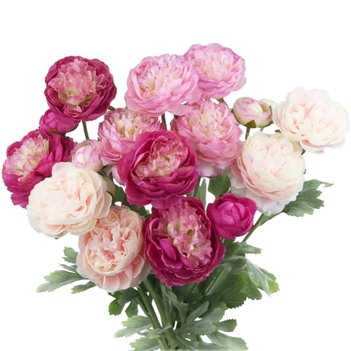 FAICOIA 6 Pcs Artificial Flowers Silk Peony Rose Single Stem Artificial Ranunculus Flowers Faux Peony Bouquet Floral Arrangements Bundle Fake Flowers Bulk for Table Centerpiece Wedding Farmhouse Home