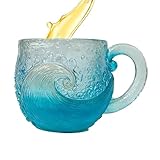 Flkiglm Tazas de cristal para bebidas calientes, taza de té con diseño de mar de 12 onzas | Vasos de café, para bebidas frías, cócteles, whisky, cerveza