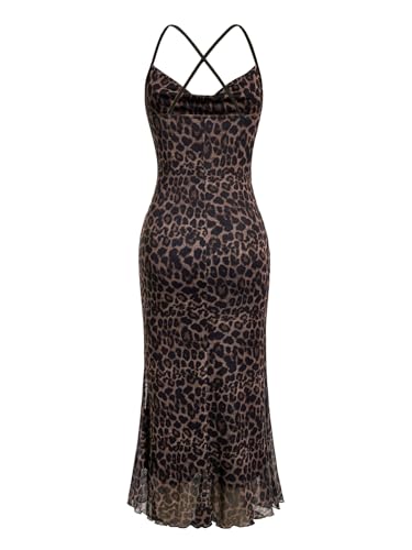 Image of SOLY HUX Women's Floral Mesh Bodycon Cami Dress Cowl Neck Sleeveless Cocktail Party Wedding Guest Long Maxi Dresses