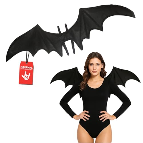 Morph Gothic Black Bat Wings Unisex Strap-On Dragon Wings with Moldable Wire Halloween Cosplay Theater Costume Accessory One Size Fits Most with Elastic Straps