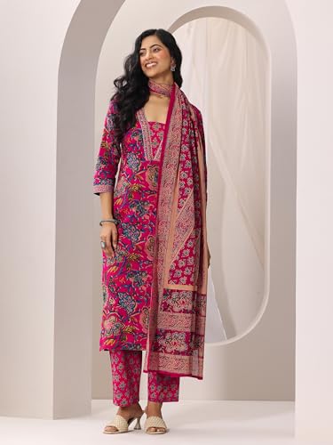 Image of Libas Printed Cotton Straight Kurta With Trouser and Dupatta